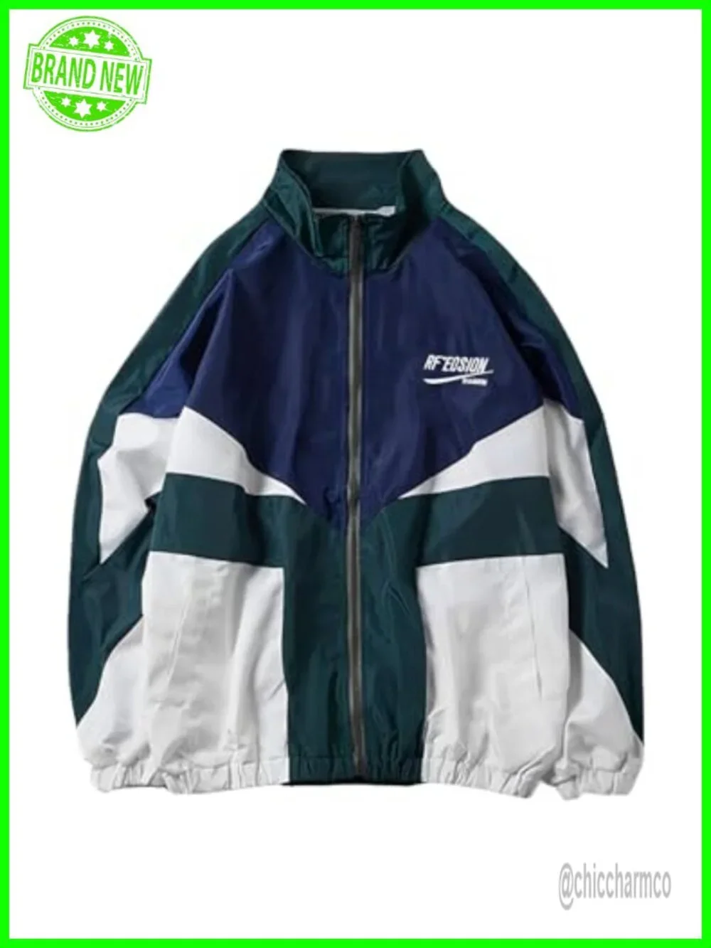 Women's Oversized Windbreaker Jacket Y2K Colorblock Varsity Zip Up Long Sleeve
